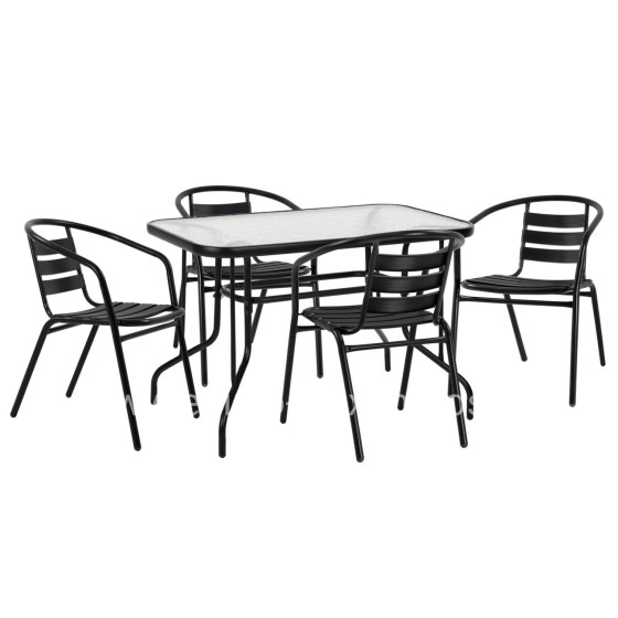 OUTDOOR DINING SET 5PCS ADAM HM21220 METAL CHAIRS & TABLE 110x60 BLACK