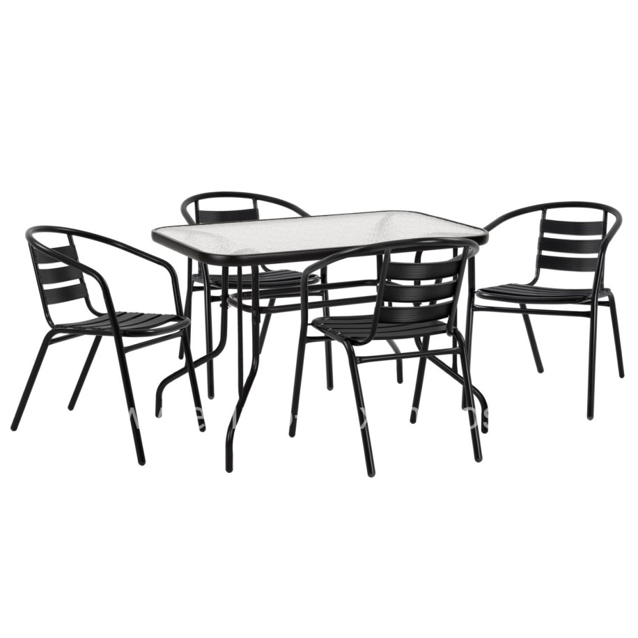 OUTDOOR DINING SET 5PCS ADAM HM21220 METAL CHAIRS & TABLE 110x60 BLACK