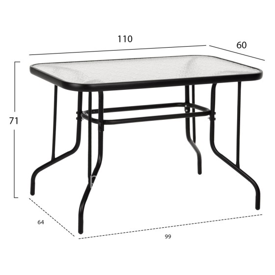 OUTDOOR DINING SET 5PCS ADAM HM21220 METAL CHAIRS & TABLE 110x60 BLACK