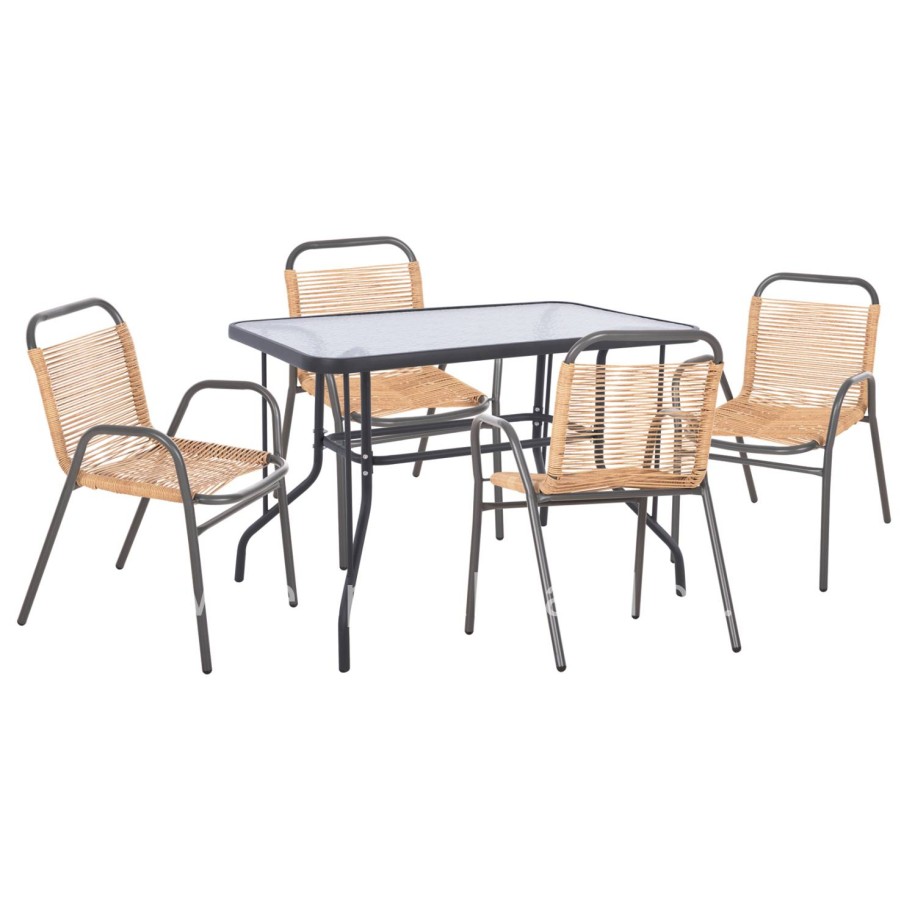 OUTDOOR DINING SET 5PCS AVRIL HM21221.01 METAL CHAIRS & TABLE 110x60 GREY-NATURAL