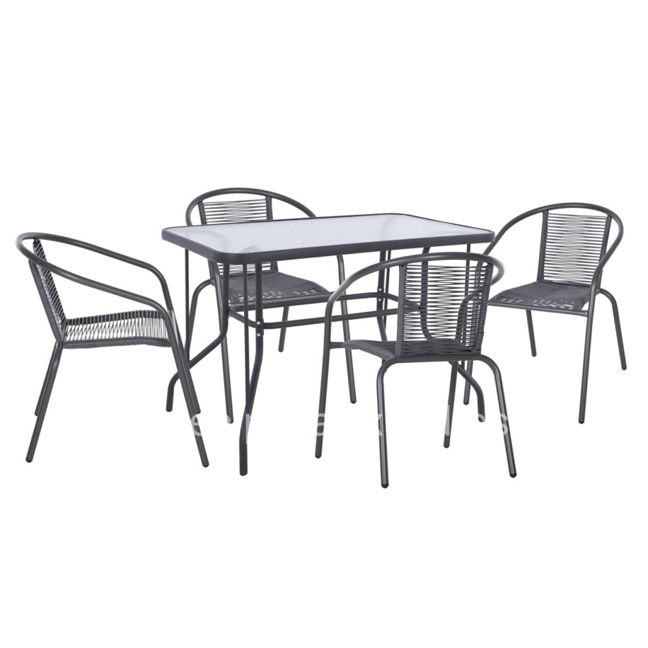 OUTDOOR DINING SET 5PCS SWIFTER HM21222 METAL CHAIRS & TABLE 110x60 GREY