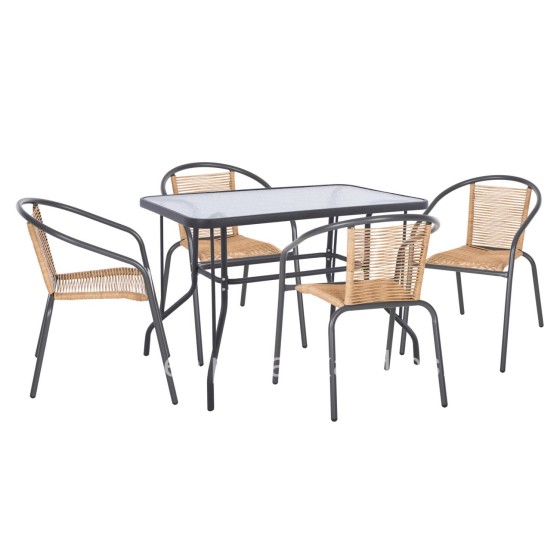 OUTDOOR DINING SET 5PCS SWIFTER HM21222.01 METAL CHAIRS & TABLE 110x60 GREY-NATURAL