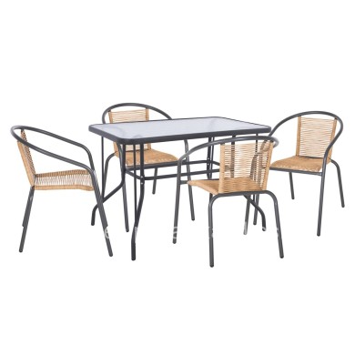 OUTDOOR DINING SET 5PCS SWIFTER HM21222.01 METAL CHAIRS & TABLE 110x60 GREY-NATURAL