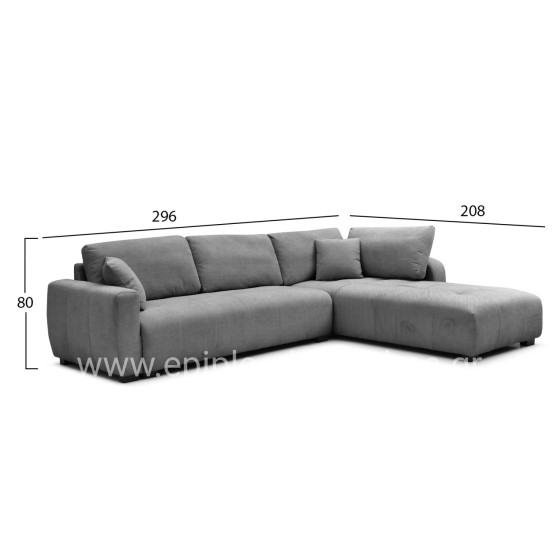 CORNER SOFA REVERSIBLE MEDEL HM3288.01 GREY P.E. FABRIC 296x208x80Hcm.