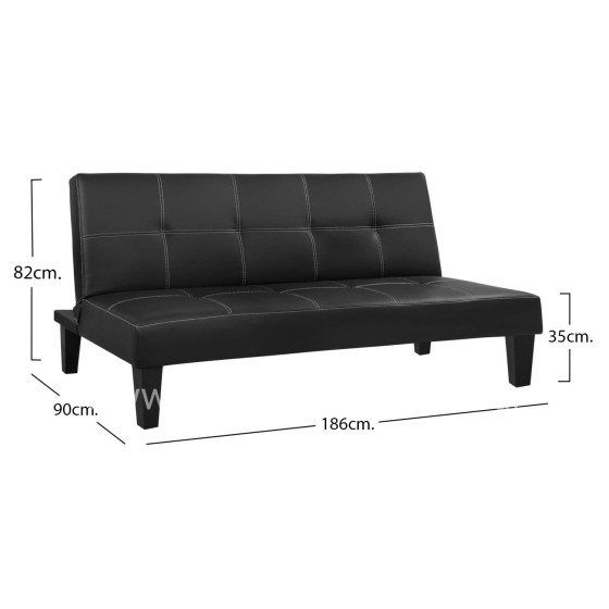 Sofa/Bed 3 seater HM3002.02 Black PU with details 186x90x82
