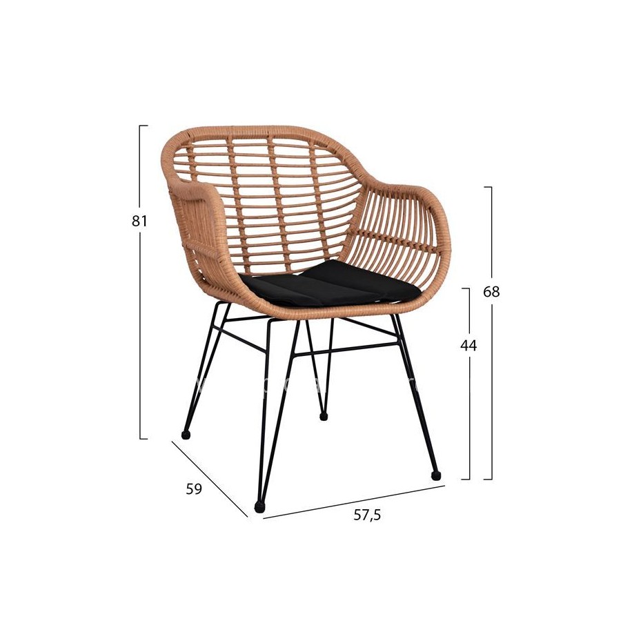 Set 3 pieces Allegra Wicker with Table 80x80x78 Beige and Black HM10483