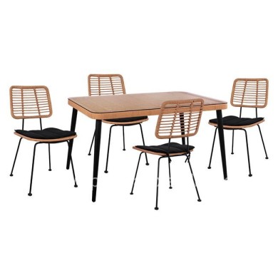 Set 5 pieces Allegra Wicker with Table 140x80x78 Beige & Black Color HM10492