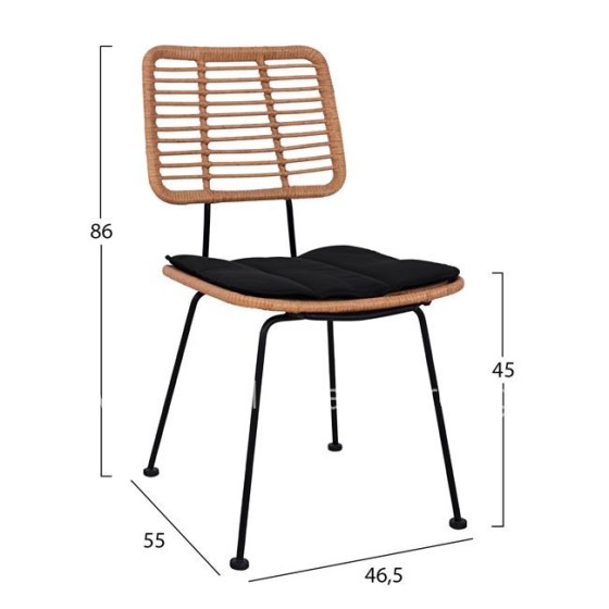 Set 5 pieces Allegra Wicker with Table 140x80x78 Beige & Black Color HM10492