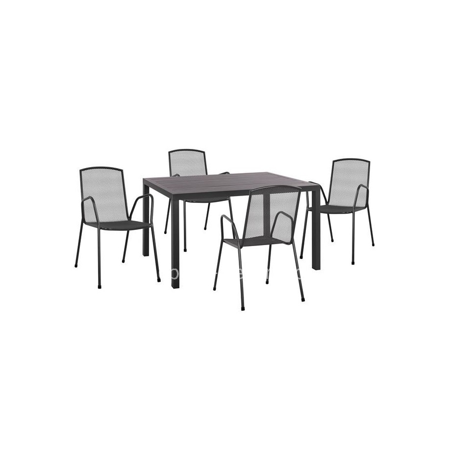 Set 5 pieces with Table 140x80x75.5 aluminum & Metallic chairs Grey color HM10533