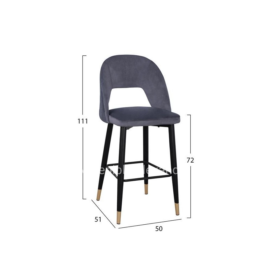 Bar Stool Harper HM8526.01 Velvet Grey with Metallic Frame 50Χ51Χ111cm