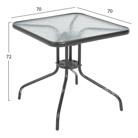 ΤΡΑΠΕΖΙ ΕΞΩΤ.ΧΩΡΟΥ FIGO HM5036.01 ΜΕΤΑΛΛΟ ΓΚΡΙ- ΓΥΑΛΙΝΗ ΕΠΙΦΑΝΕΙΑ 70Χ70Χ72Υεκ