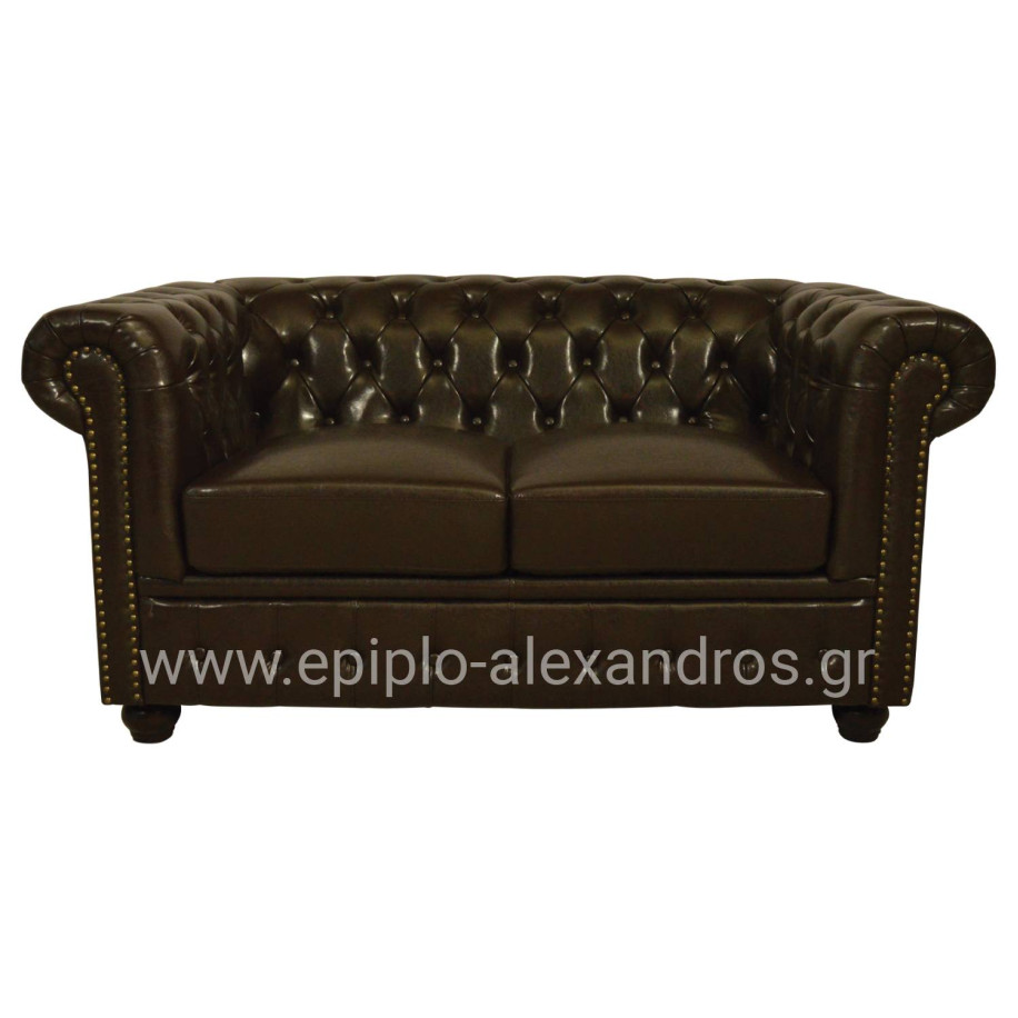 Sofa 2 seater Chesterfield type HM3010.01 dark brown Faux Leather 155x90x73 cm