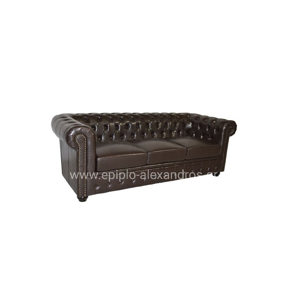 Sofa 3 seater Chesterfield type HM3009.01 dark brown Faux Leather 208x90x73 cm