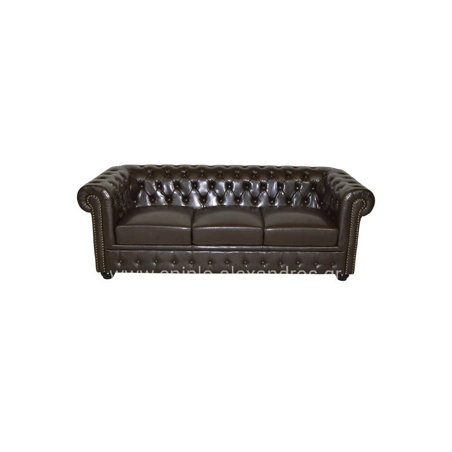 Sofa 3 seater Chesterfield type HM3009.01 dark brown Faux Leather 208x90x73 cm