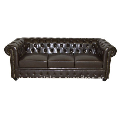 Sofa 3 seater Chesterfield type HM3009.01 dark brown Faux Leather 208x90x73 cm