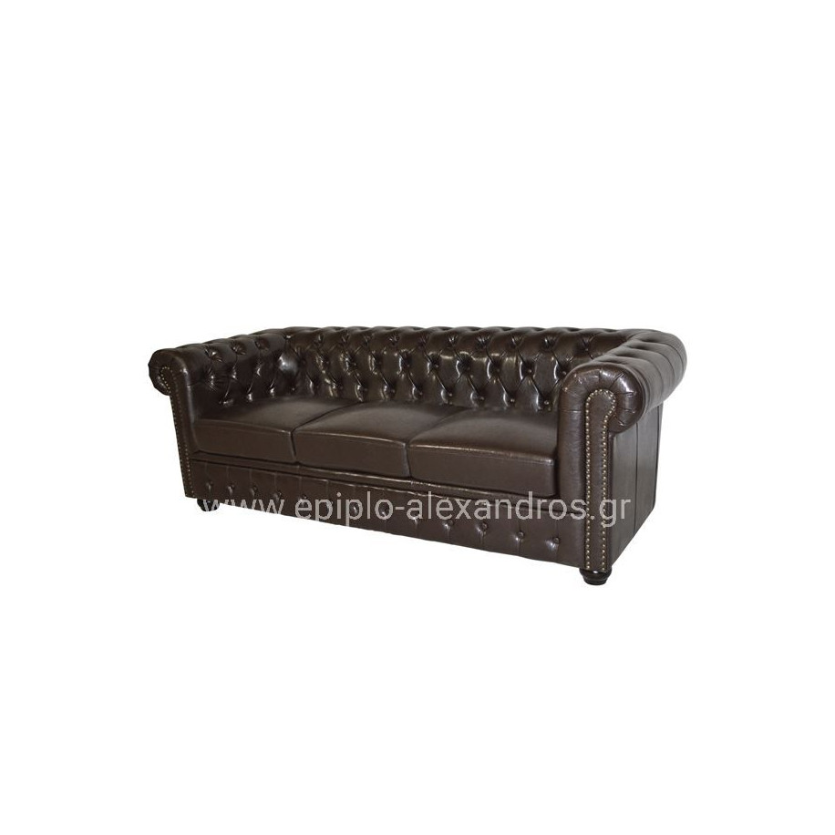 Sofa 3 seater Chesterfield type HM3009.01 dark brown Faux Leather 208x90x73 cm