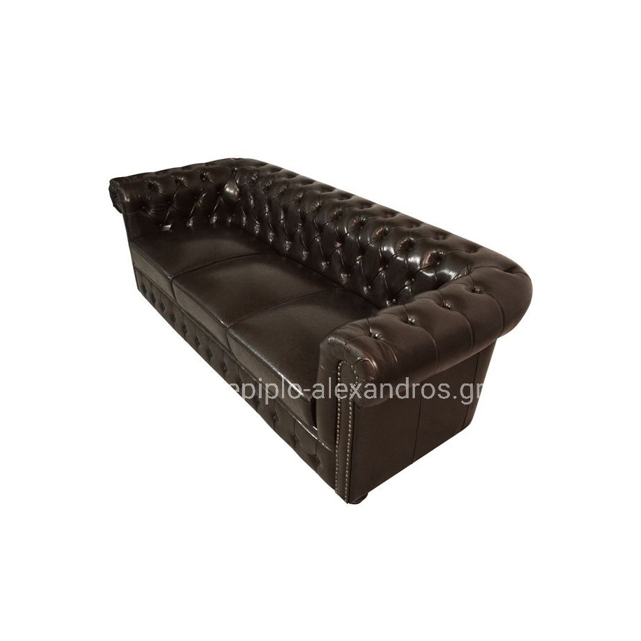 Sofa 3 seater Chesterfield type HM3009.01 dark brown Faux Leather 208x90x73 cm