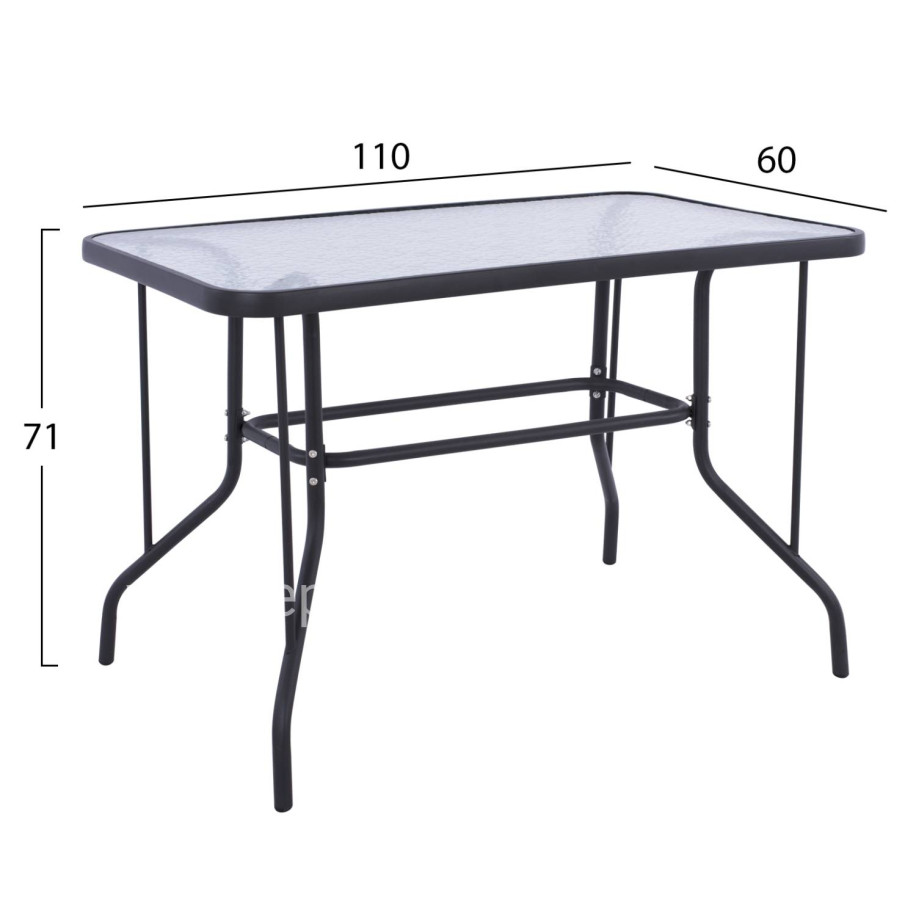 OUTDOOR METALLIC TABLE ADAM HM5020.01 DARK GREY WITH SAFETY GLASS TOP 110Χ60Χ71Hcm.