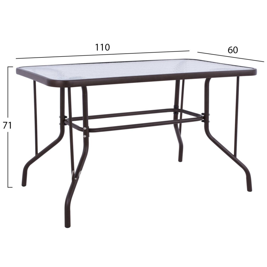 OUTDOOR METALLIC TABLE ADAM HM5020.02 BROWN WITH REINFORCED GLASS TOP 110Χ60Χ71Hcm.