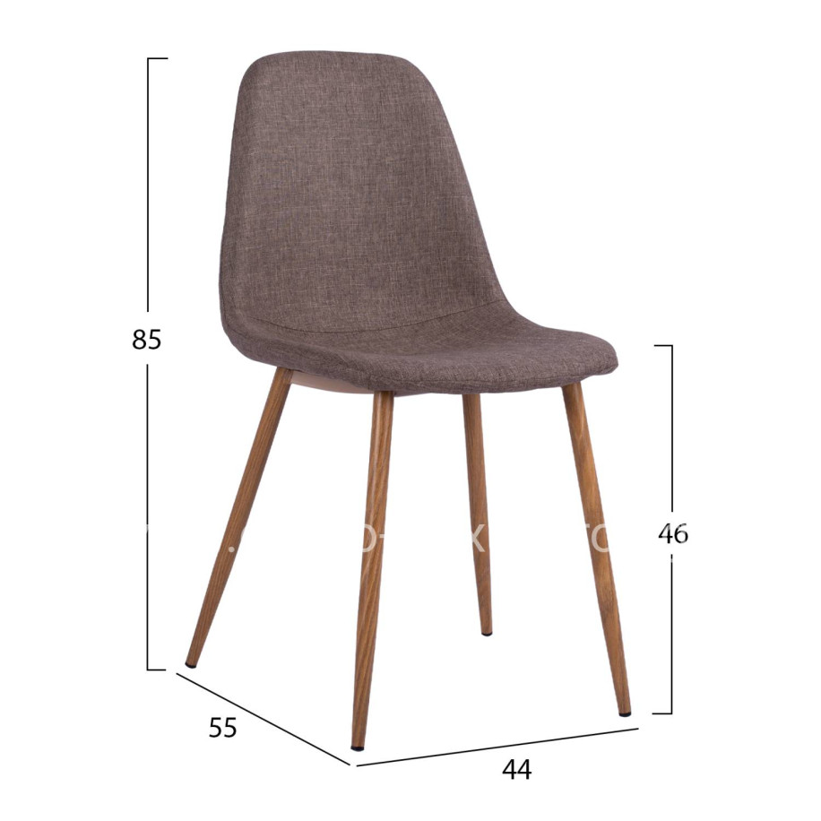 Dining chair Leonardo HM00100.03 with metallic legs and brown fabric 44x55x85Υ cm