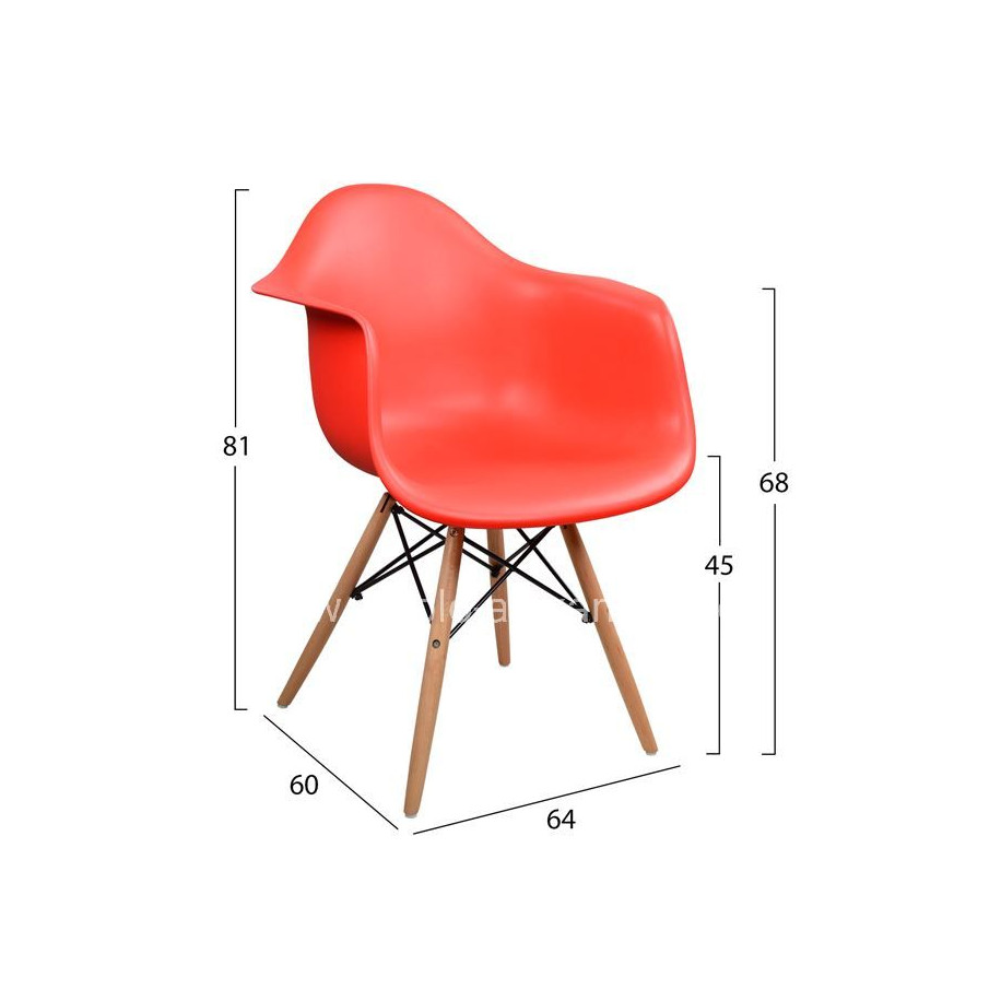 Armchair with wooden legs and red seat Mirto HM005.04 64x60x81 cm