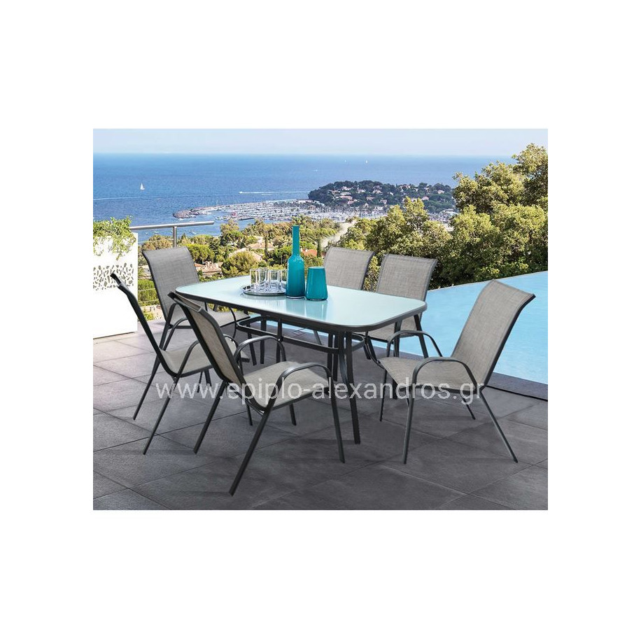 Set Dining Table 7 pieces 160x90 Bruno & 6 Leon Armchair HM5206.01