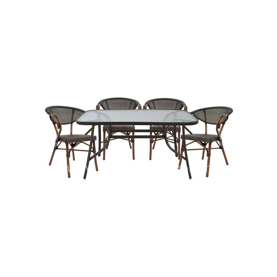 Set Dining Table 5 pieces Bruno Brown color & 4 Armchairs Bamboo Look Brown