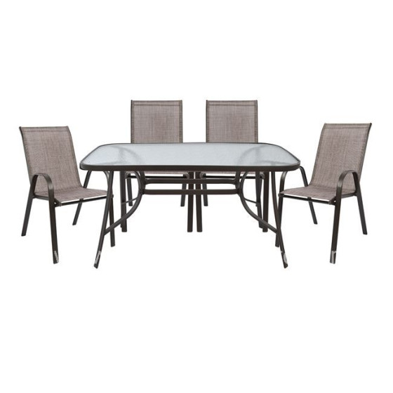 OUTDOOR DINING SET 5PCS HM5200.02 WITH 4 CHAIRS & TABLE 140X80--BROWN COLOR