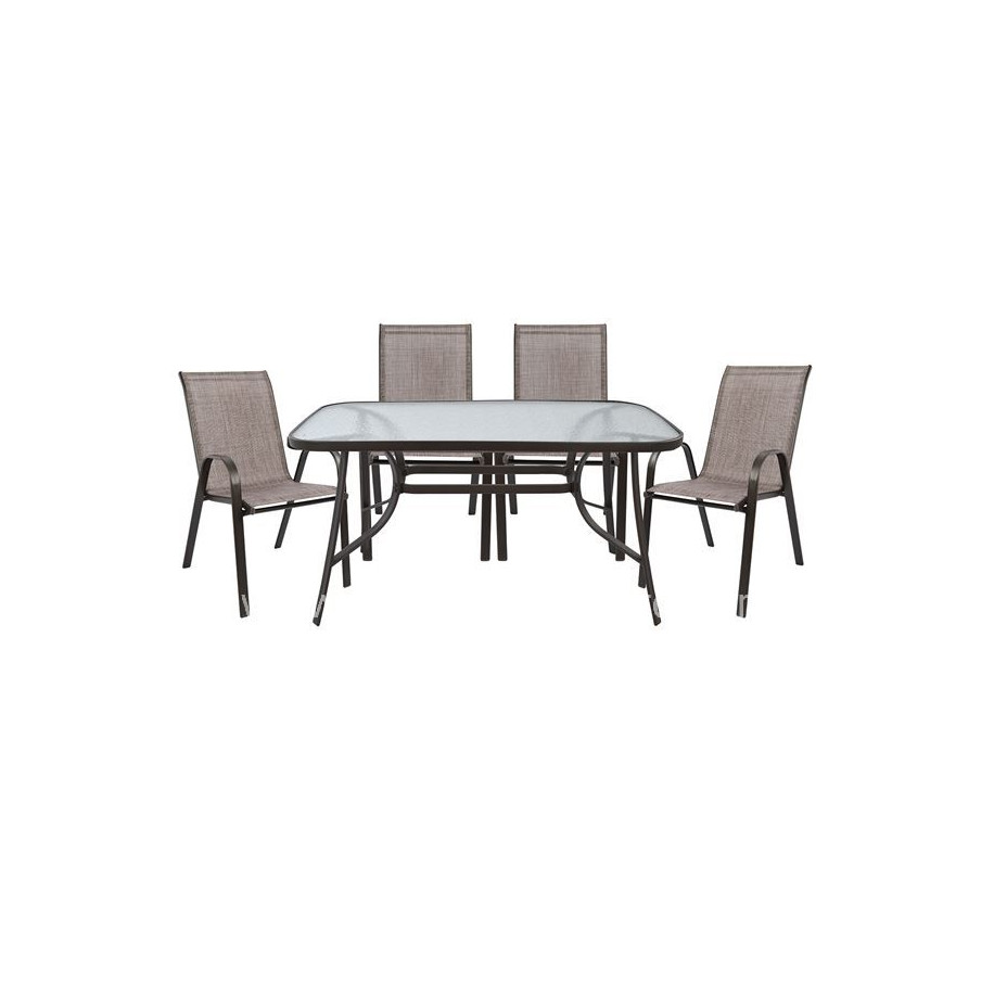 OUTDOOR DINING SET 5PCS HM5200.02 WITH 4 CHAIRS & TABLE 140X80--BROWN COLOR
