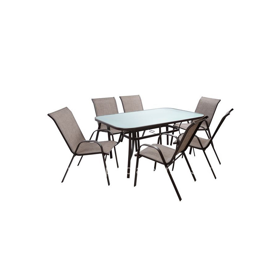 Set Dining Table 7 pieces Table & 6 Leon with Brown Textline HM5206.02
