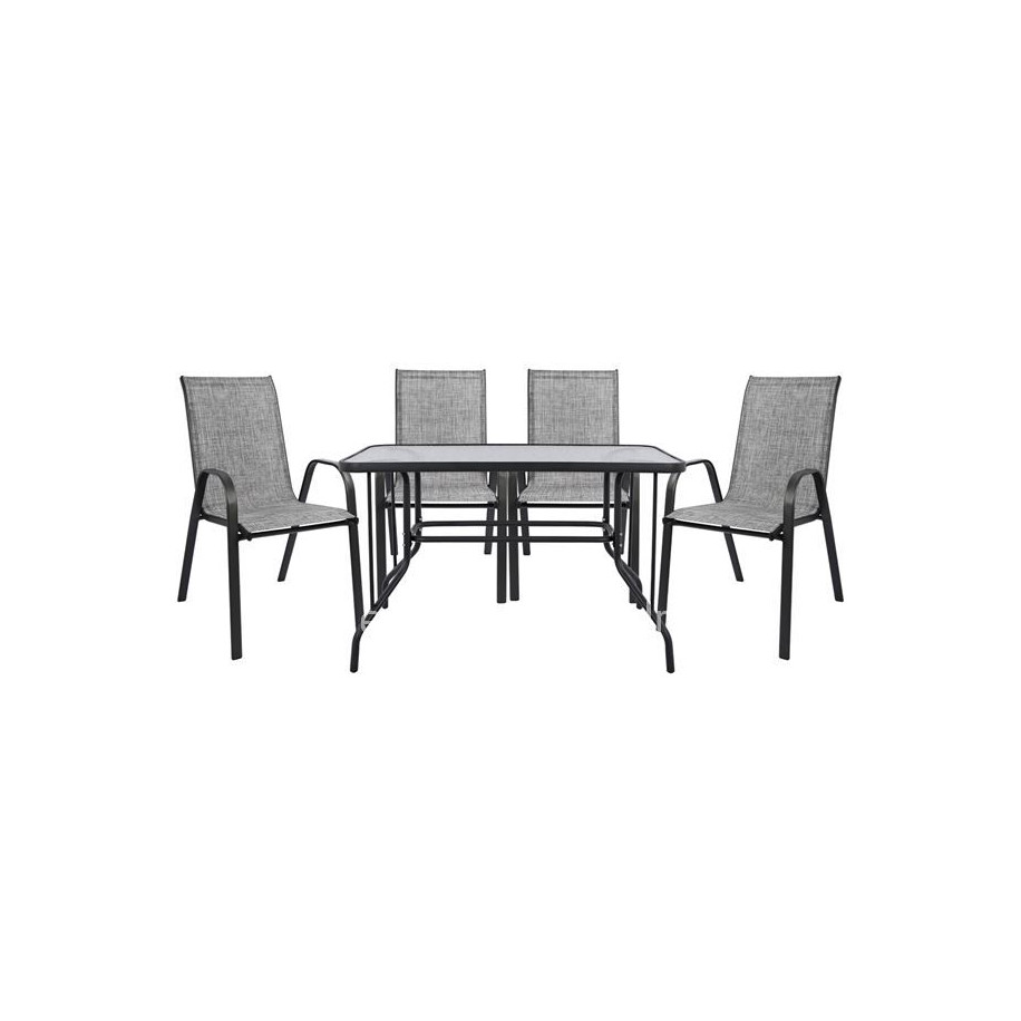 DINING SET 5PCS HM5193.01-METALLIC IN GREY-4 CHAIRS & TABLE 110X60cm.