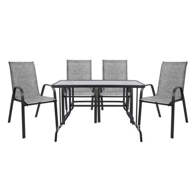DINING SET 5PCS HM5193.01-METALLIC IN GREY-4 CHAIRS & TABLE 110X60cm.