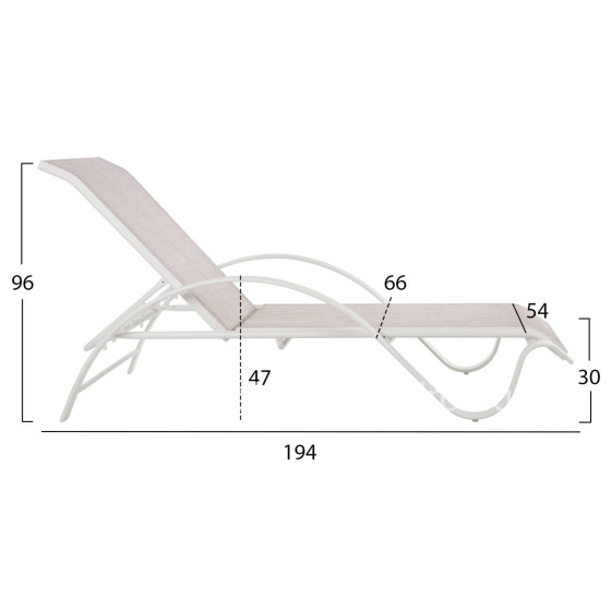 Sunbed WAKANA Aluminum White with textline white HM5133.02 194x54-66x30 cm.