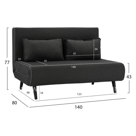 SOFABED FOR 2 PEOPLE ASMA HM3077.03 FABRIC IN DARK GREY 140x80x77Hcm.
