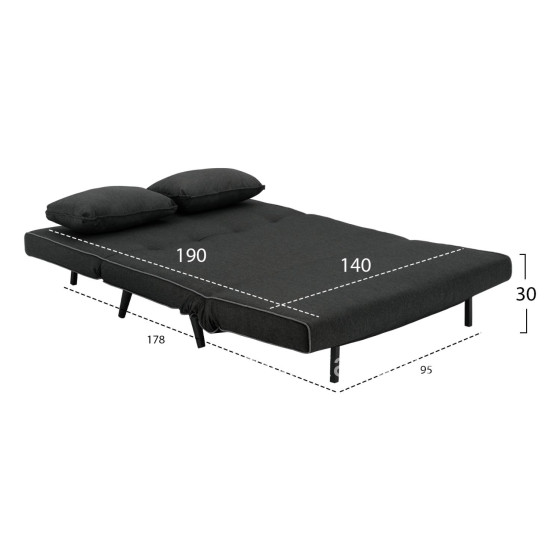 SOFABED FOR 2 PEOPLE ASMA HM3077.03 FABRIC IN DARK GREY 140x80x77Hcm.