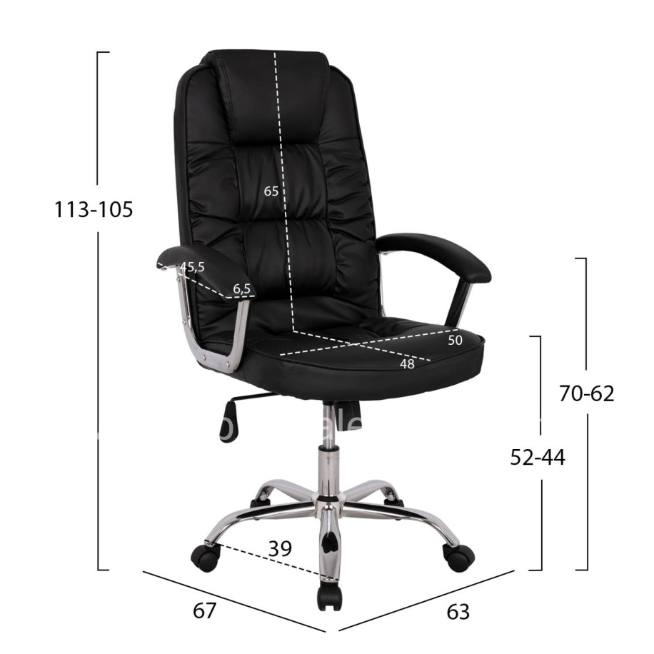 Office chair HM1112 with black PU and chromed base 63x67x113 cm.