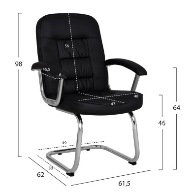 Conference chair HM1114 Black PU with chromed base 61.5x62x98 cm.