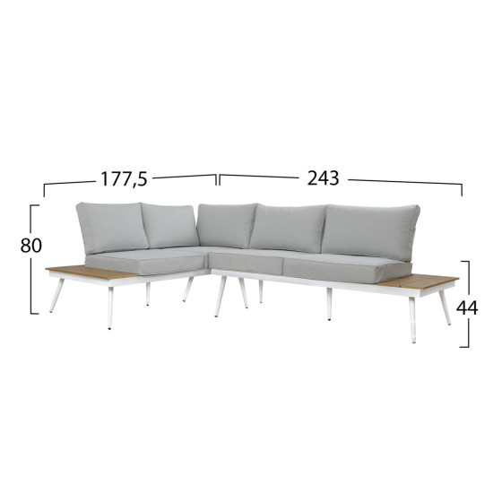 ΚΑΝΑΠΕΣ ΓΩΝΙΑ SABINE ΑΛΟΥΜΙΝΙΟΥ ΜΕ ΤΡΑΠΕΖΙ ΕΞ.ΧΩΡΟΥ ΛΕΥΚΟ HM5126.11