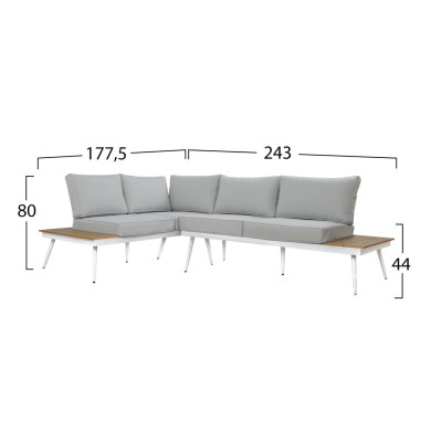 ΚΑΝΑΠΕΣ ΓΩΝΙΑ SABINE ΑΛΟΥΜΙΝΙΟΥ ΜΕ ΤΡΑΠΕΖΙ ΕΞ.ΧΩΡΟΥ ΛΕΥΚΟ HM5126.11