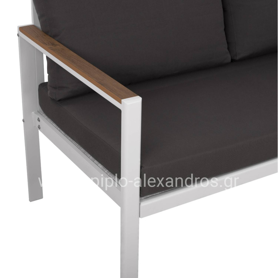 OUTDOOR 2-SEATER SOFA SAFIYA HM5523.01 ALUMINUM IN WHITE-ANTHRACITE CUSHIONS 144x70x85Hcm.