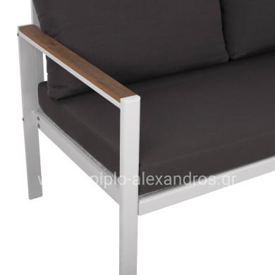 OUTDOOR 2-SEATER SOFA SAFIYA HM5523.01 ALUMINUM IN WHITE-ANTHRACITE CUSHIONS 144x70x85Hcm.