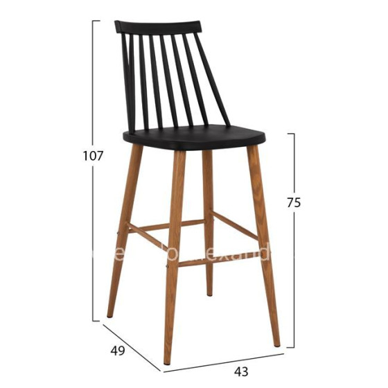 Bar Stool HM8459.02 Vanessa in black color 43x49x107cm