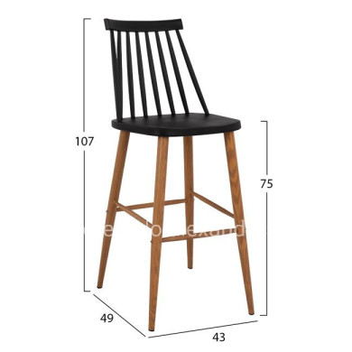 Bar Stool HM8459.02 Vanessa in black color 43x49x107cm