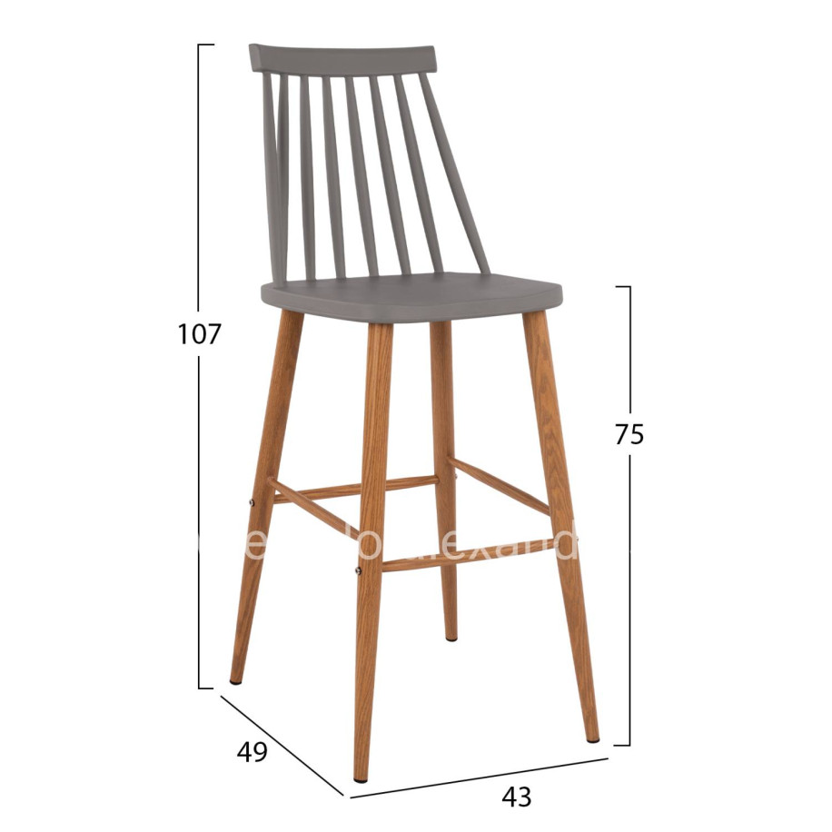 Bar Stool HM8459.10 Vanessa in grey color 43x49x107 cm