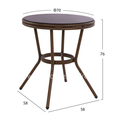 Aluminum Table '70x70 cm. Bamboo Look HM5532.03 Brown with Glass