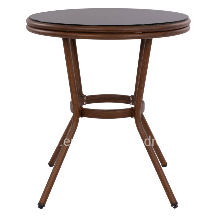 Aluminum Table '70x70 cm. Bamboo Look HM5532.03 Brown with Glass