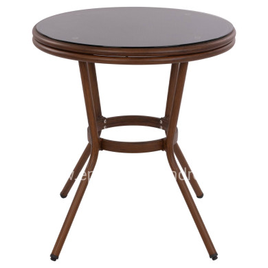 Aluminum Table '70x70 cm. Bamboo Look HM5532.03 Brown with Glass
