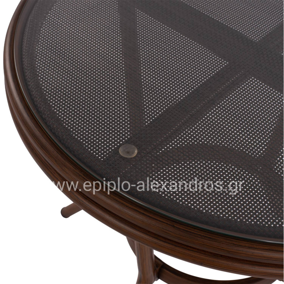 Aluminum Table '70x70 cm. Bamboo Look HM5532.03 Brown with Glass