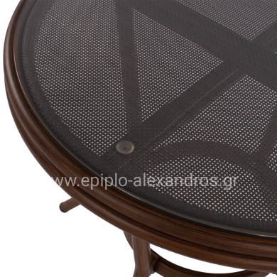 Aluminum Table '70x70 cm. Bamboo Look HM5532.03 Brown with Glass