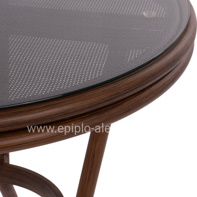 Aluminum Table '70x70 cm. Bamboo Look HM5532.03 Brown with Glass